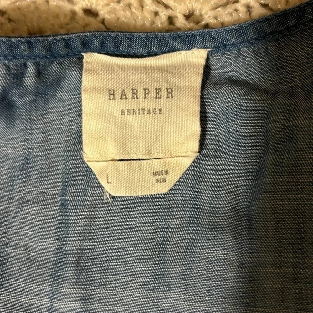 Harper Heritage Boutique Denim Ruffle Cap Sleeve Top size large - Picture 2 of 7
